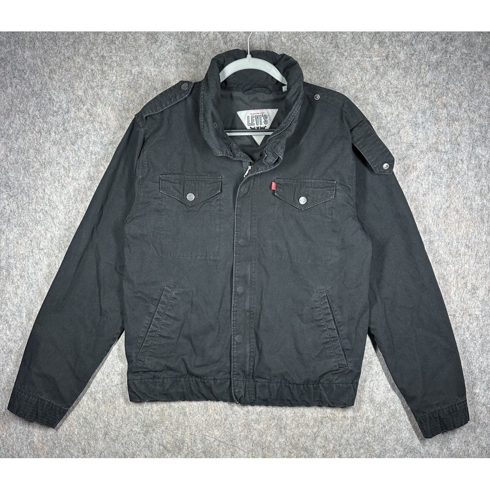 Levi's Black‎ Field Jacket Mens Large Cotton Military Style Full Zip Coat